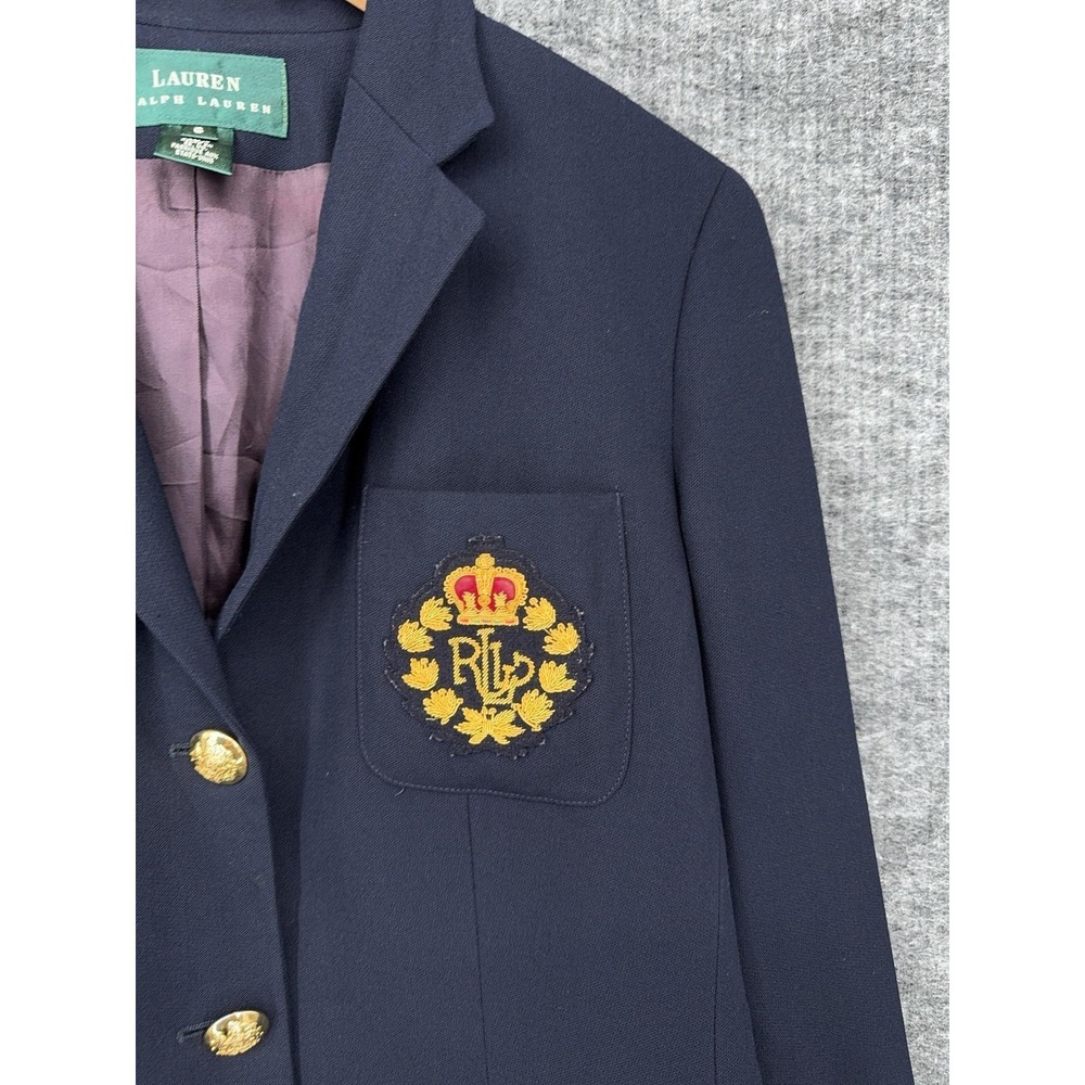 Vintage Lauren Ralph Lauren Blazer Womens 6 Blue Worsted Wool Royal‎ Crest USA - Picture 9 of 11